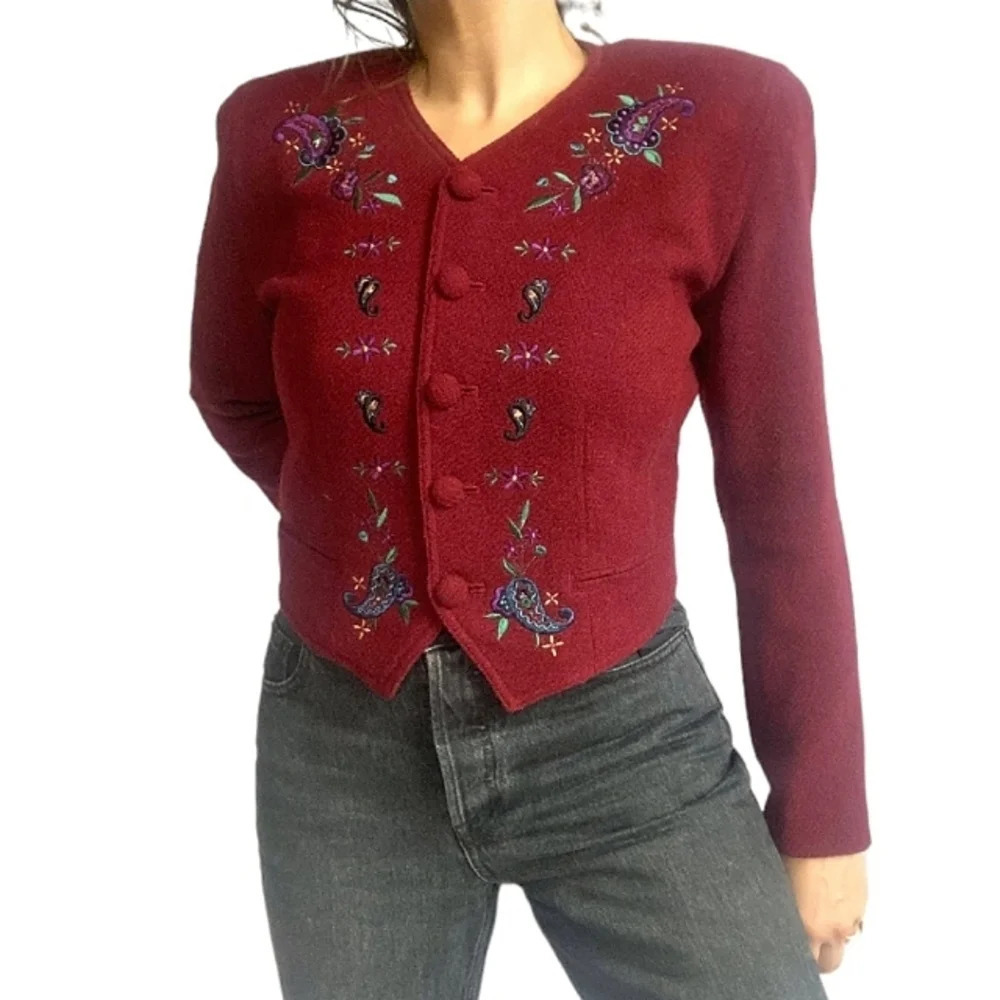Vintage Lizwear Embroidered Paisley Embroidery 100% Wool Prairie Shacket Size 12
